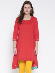 Red Printed A-Line Kurta with Ethnic Jacket BIBA