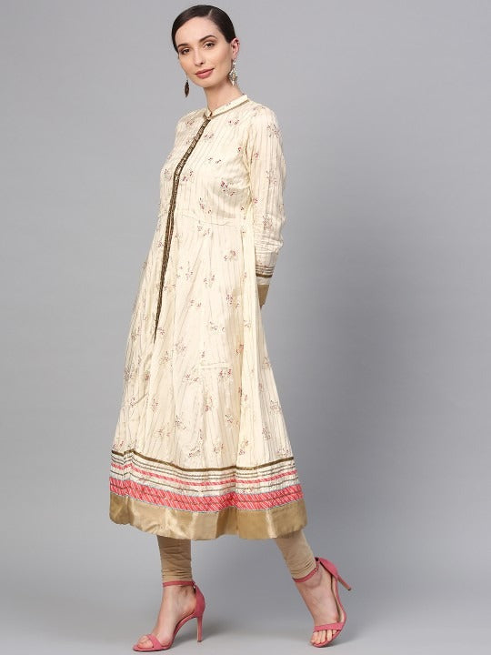 Off-White & Golden Printed Anarkali Kurta WISHFUL
