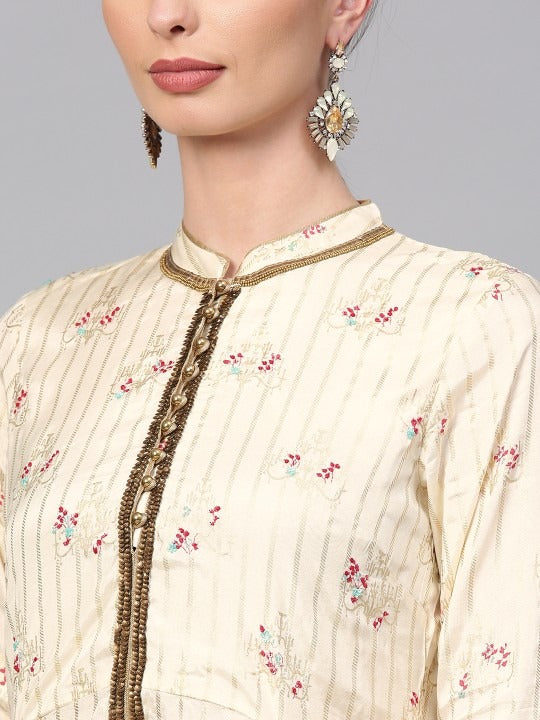 Off-White & Golden Printed Anarkali Kurta WISHFUL