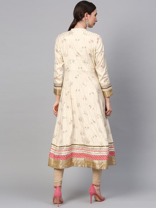 Off-White & Golden Printed Anarkali Kurta WISHFUL