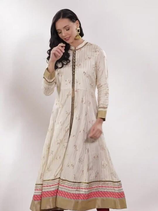 Off-White & Golden Printed Anarkali Kurta WISHFUL