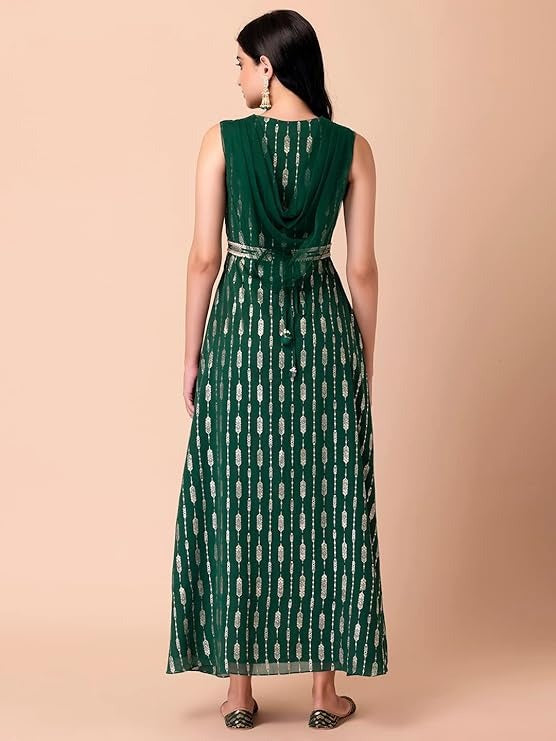 Green Foil-Printed Draped Kurta INDYA