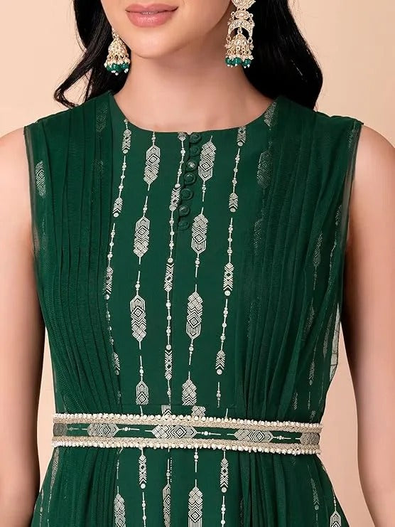 Green Foil-Printed Draped Kurta INDYA