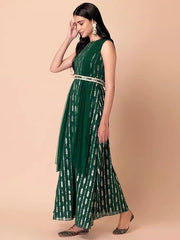 Green Foil-Printed Draped Kurta INDYA