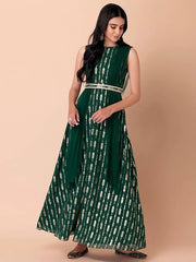 Green Foil-Printed Draped Kurta INDYA