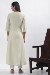 Pale Yellow Printed Dress (No Pants) W for Women's