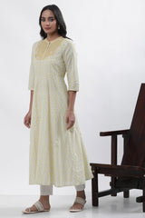 Pale Yellow Printed Dress (No Pants) W for Women's