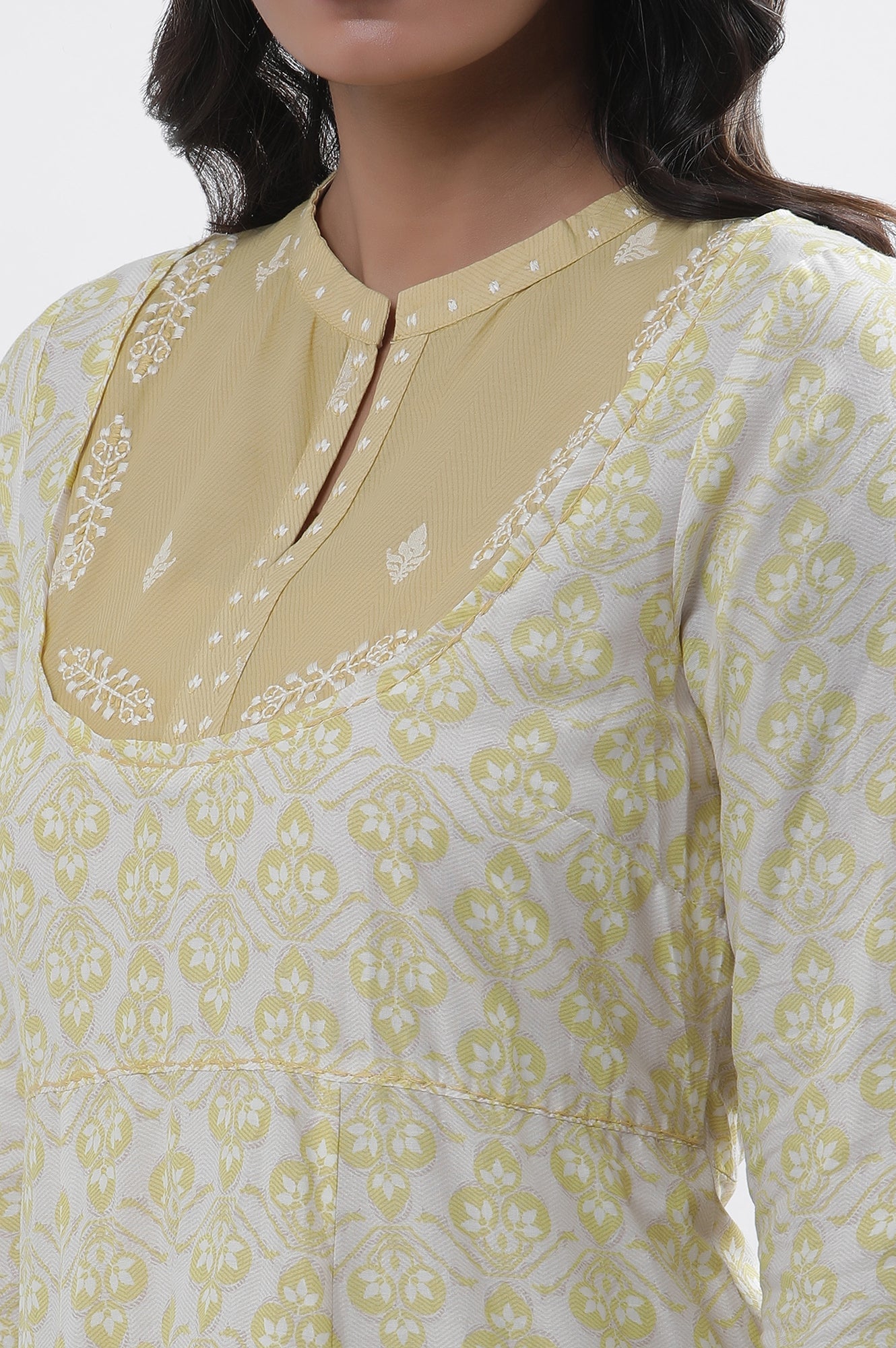 Pale Yellow Printed Dress (No Pants) W for Women's