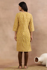 Woman Yellow Printed Dobby Kurta W for Woman
