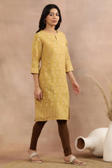 Woman Yellow Printed Dobby Kurta W for Woman