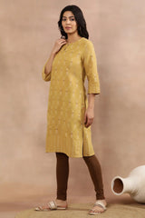 Woman Yellow Printed Dobby Kurta W for Woman