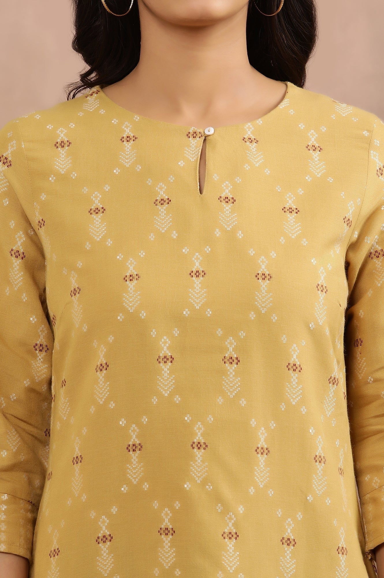 Woman Yellow Printed Dobby Kurta W for Woman