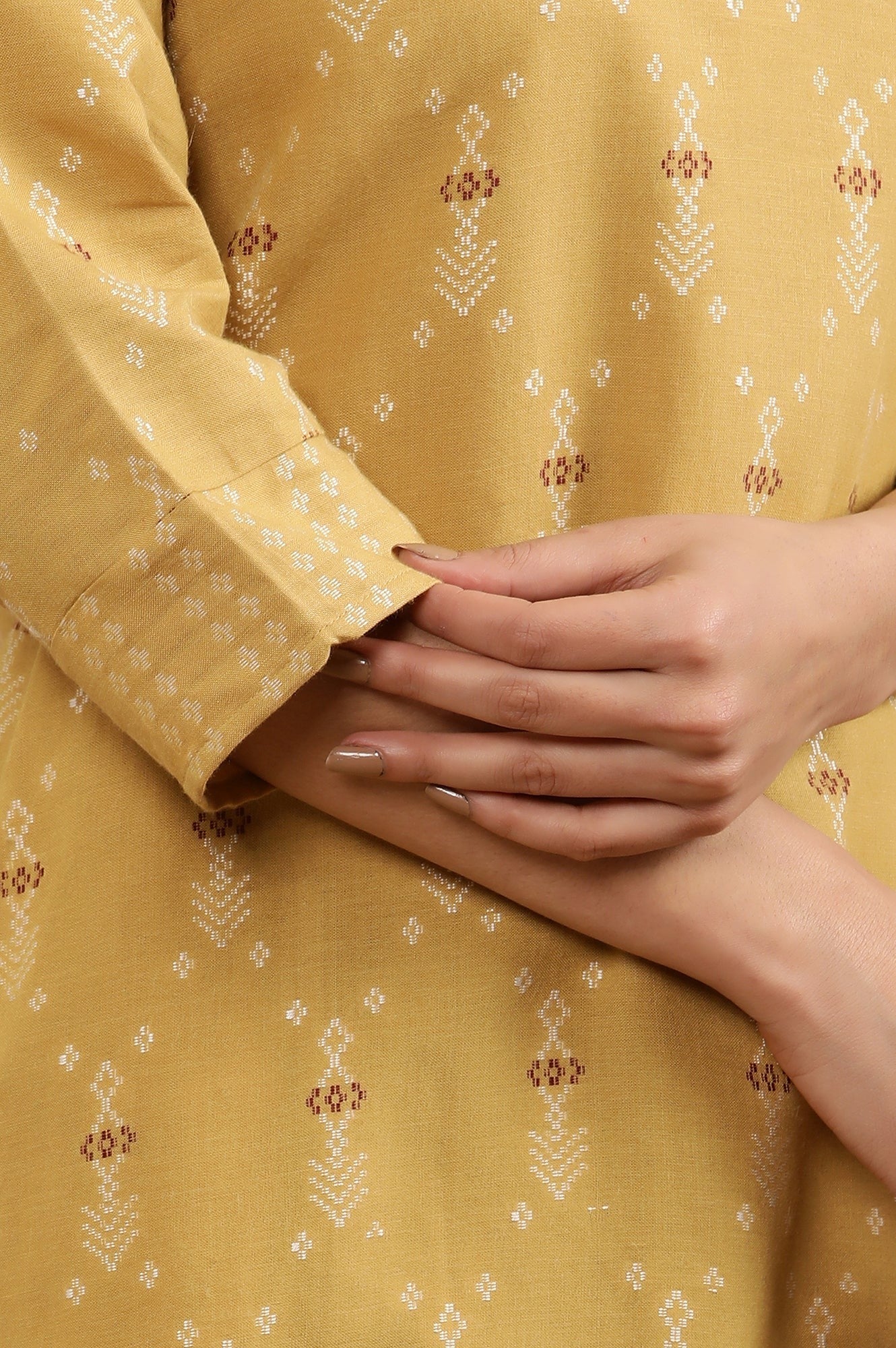 Woman Yellow Printed Dobby Kurta W for Woman