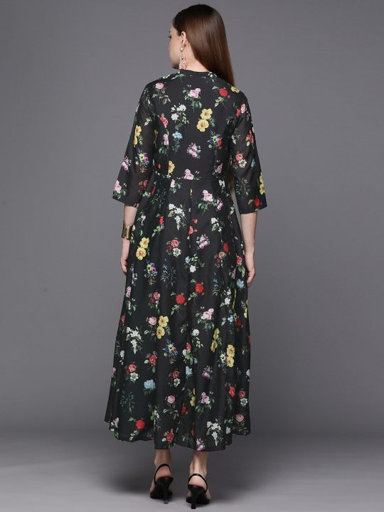 Black Floral Print Maxi Dress BIBA