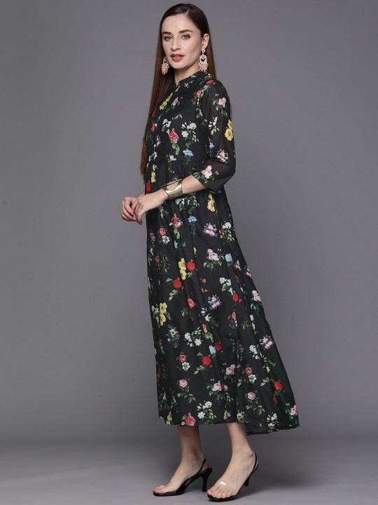 Black Floral Print Maxi Dress BIBA
