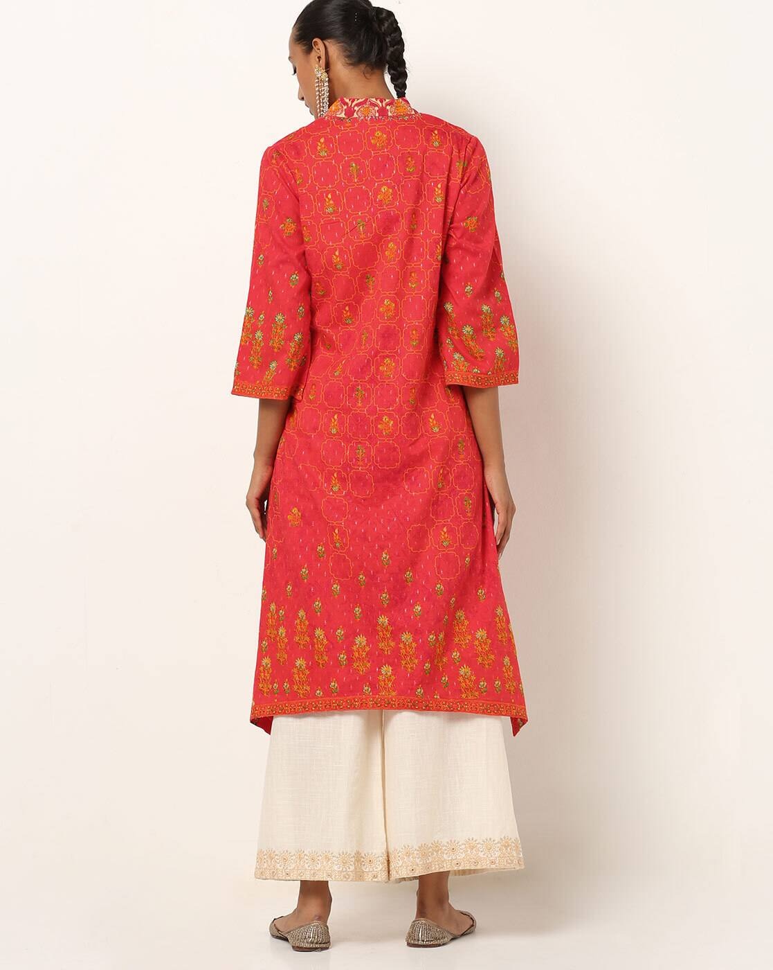 Red Printed Straight Kurta BIBA