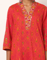 Red Printed Straight Kurta BIBA