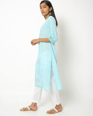 Blue Cotton Straight Kurta