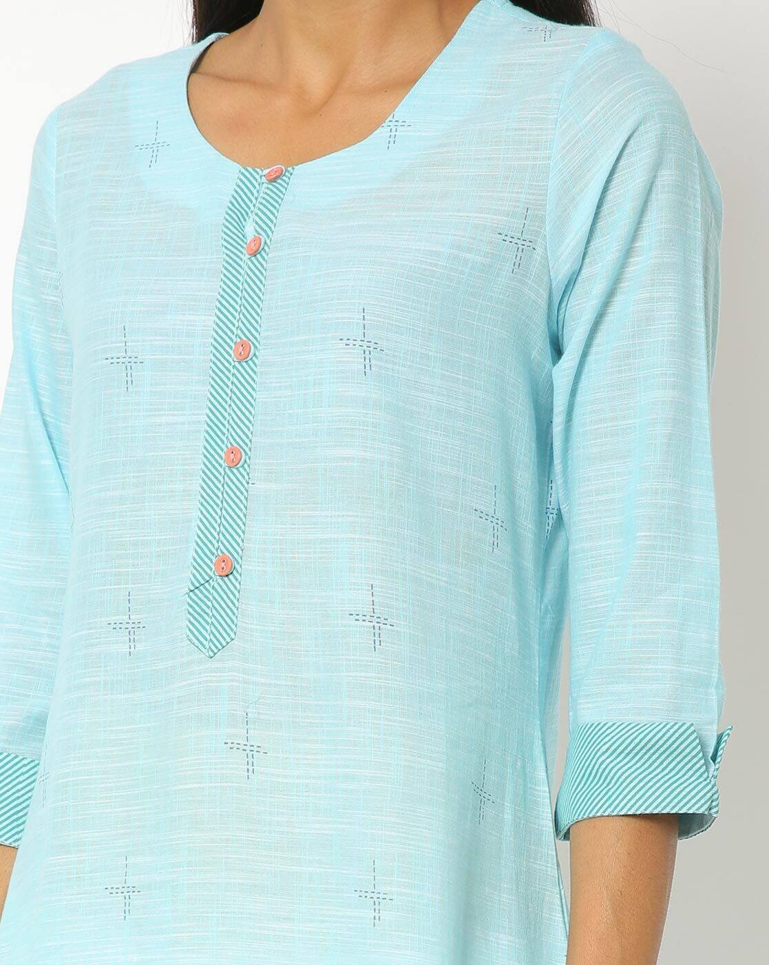 Blue Cotton Straight Kurta