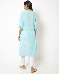 Blue Cotton Straight Kurta