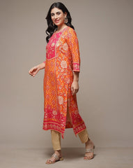 BIBA Orange LIVA Straight Printed Kurta BIBA