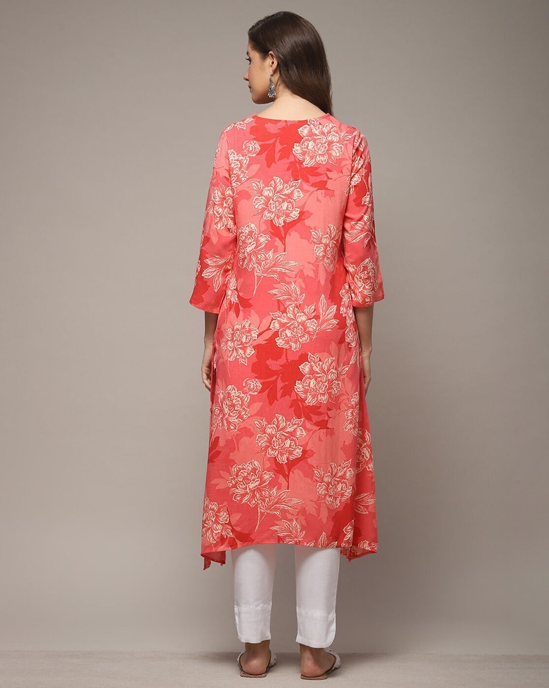 BIBA Women Red Floral Print Straight Kurta BIBA