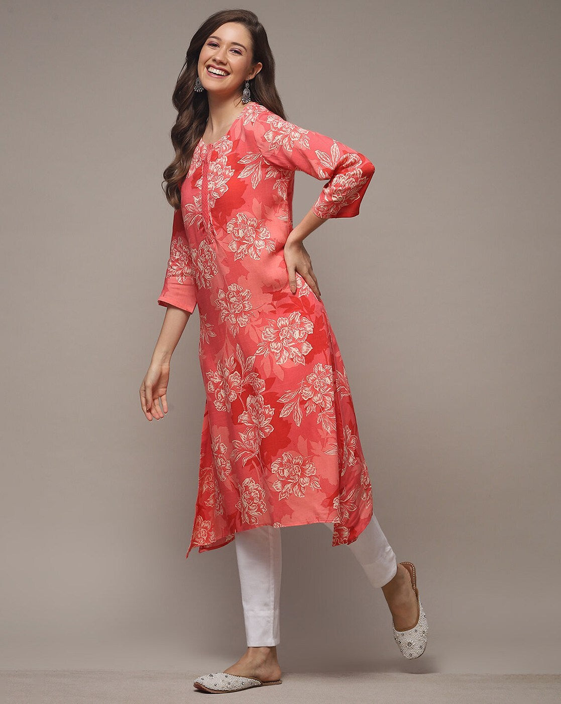 BIBA Women Red Floral Print Straight Kurta BIBA