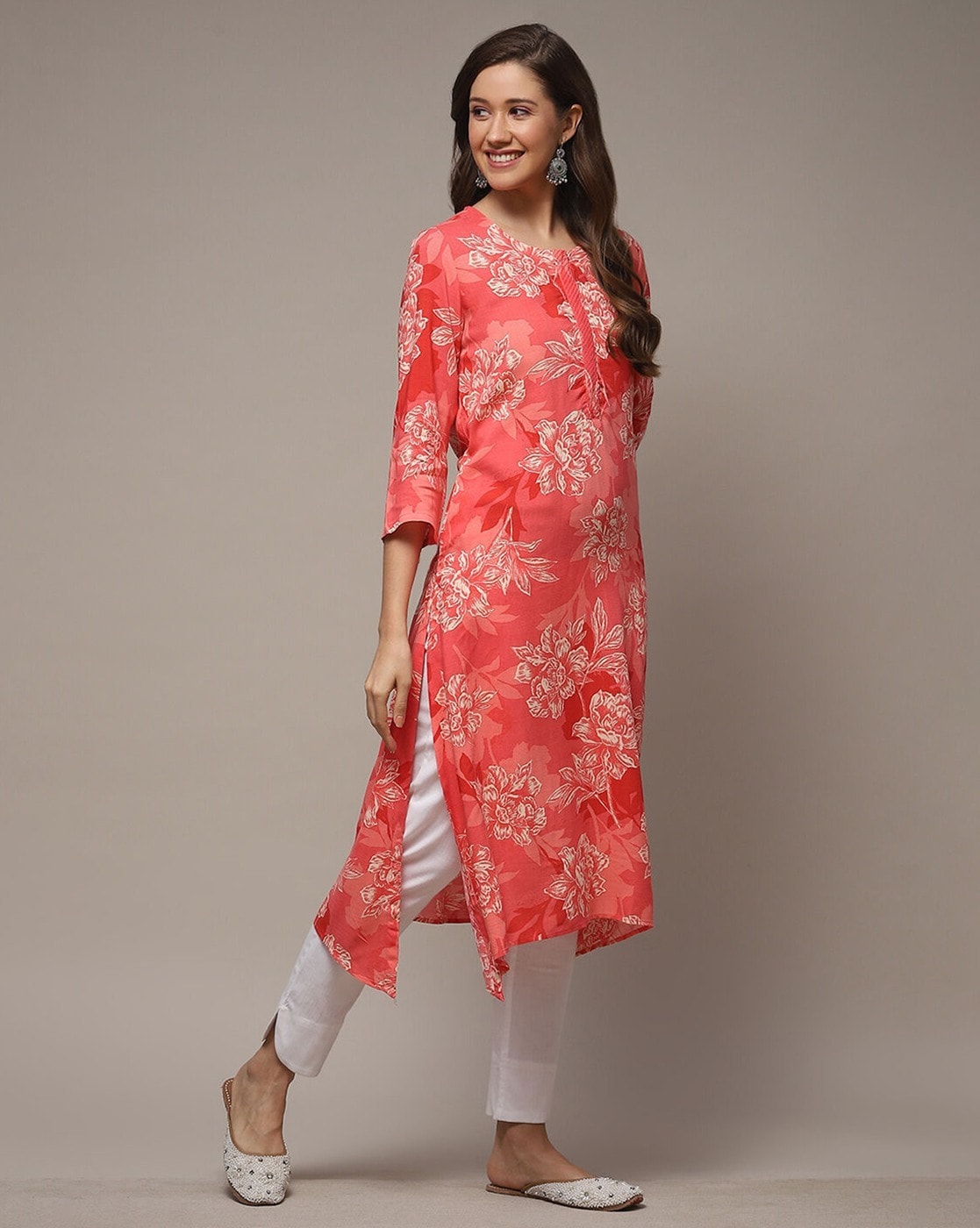 BIBA Women Red Floral Print Straight Kurta BIBA