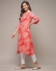 BIBA Women Floral Print Straight Kurta in Red, vibrant and structured ethnic styling for versatile wear.