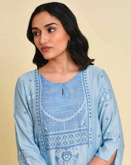 W Printed Blue Straight Kurta W for Women's