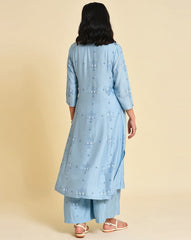 W Printed Blue Straight Kurta W for Women's