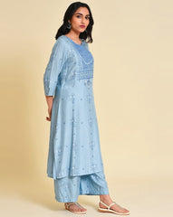 W Printed Blue Straight Kurta W for Women's