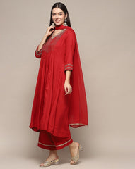 Red Rayon Gathered Kurta suit set BIBA
