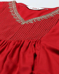 Red Rayon Gathered Kurta suit set BIBA