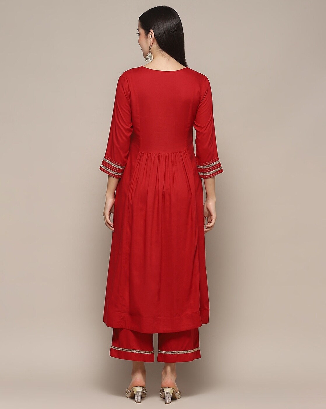 Red Rayon Gathered Kurta suit set BIBA