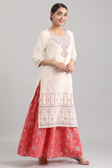 AURELIA Off-White Round Neck Printed Kurta, effortlessly chic and versatile.