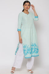 RANGRITI Turquoise Cotton Straight Kurta – Size 34