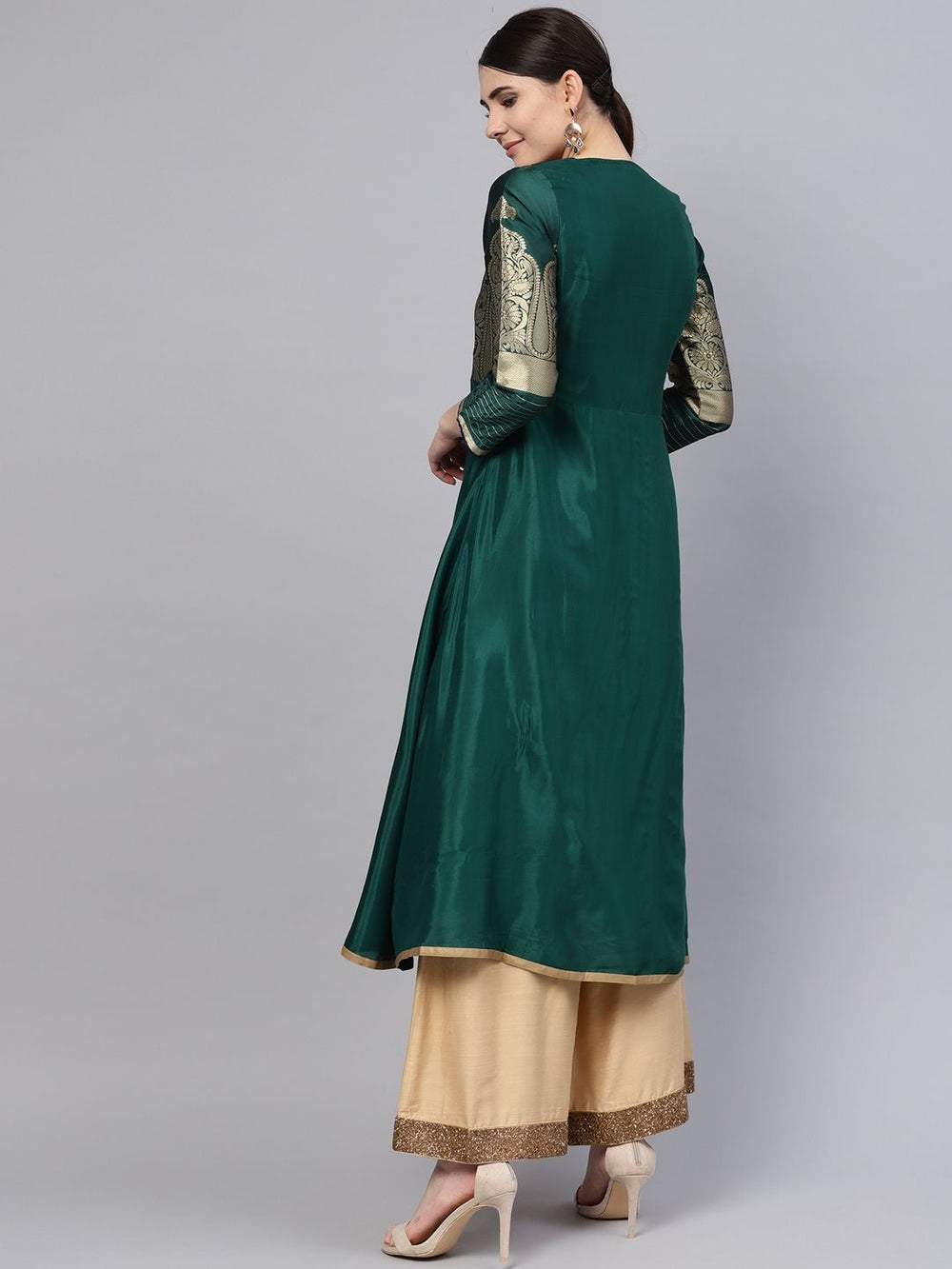 Green & Golden Yoke A-Line Kurta WISHFUL
