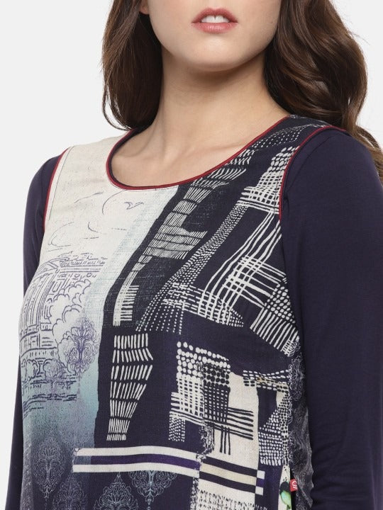 Navy Blue Printed Kurta Biba