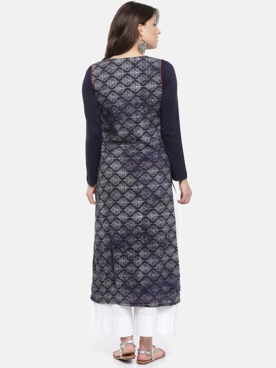Navy Blue Printed Kurta Biba