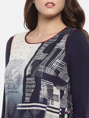 Navy Blue Printed Kurta Biba