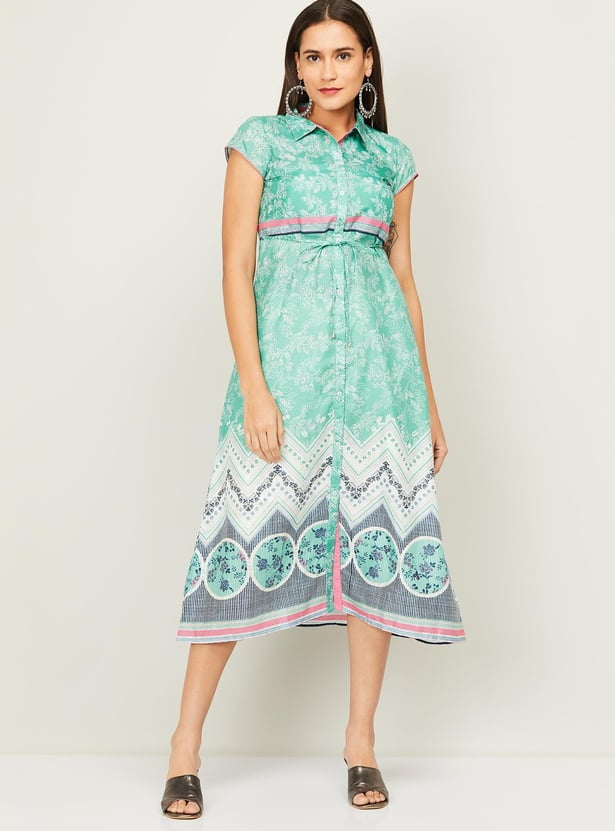 AURELIA Ocean Wave Green Breezy Dress below The Knee