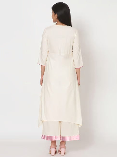 White Embroidered High-Low Kurta RANGRITI