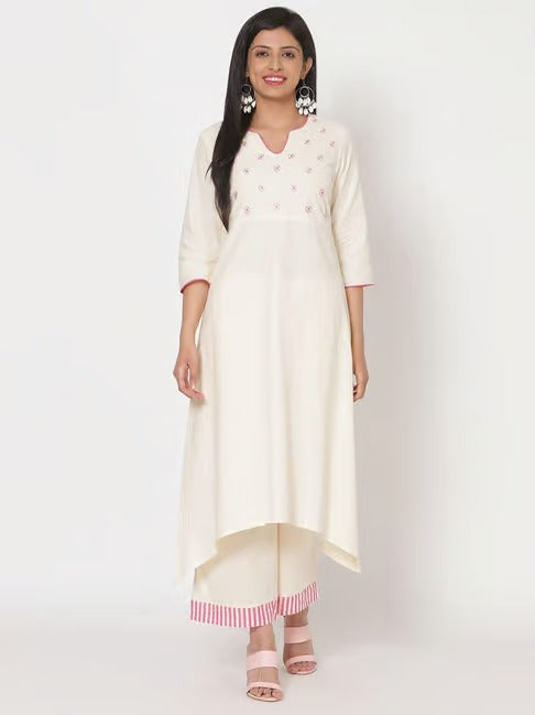 White Embroidered High-Low Kurta RANGRITI