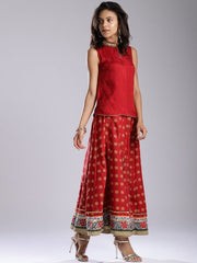 Red Printed Flared Lehenga with Embellished Blouse WISHFUL
