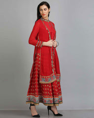 Red Printed Flared Lehenga with Embellished Blouse WISHFUL