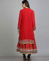 Red Printed Flared Lehenga with Embellished Blouse WISHFUL