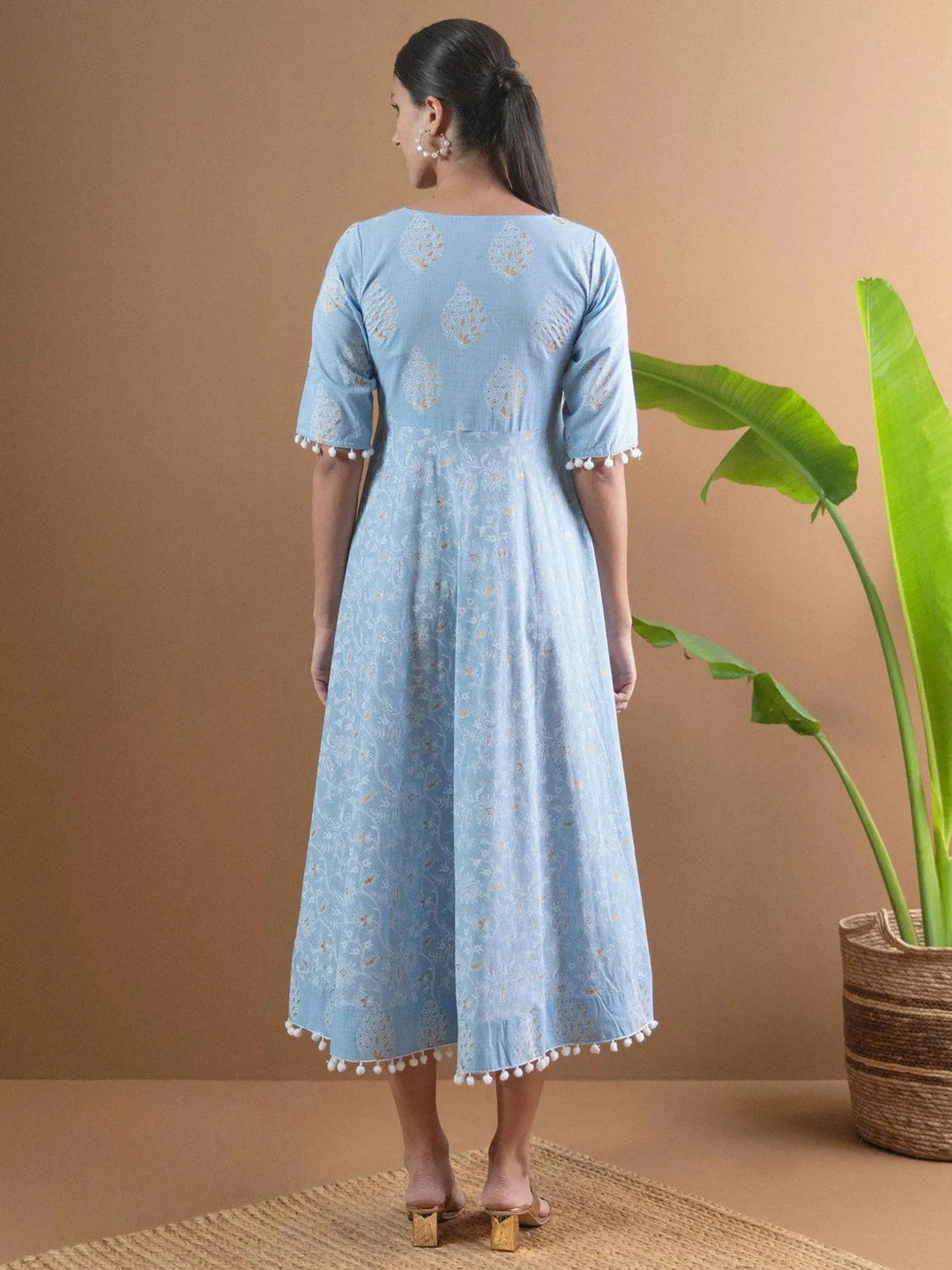 Blue Printed Cotton Dress LIBAS