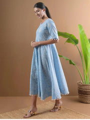 Blue Printed Cotton Dress LIBAS