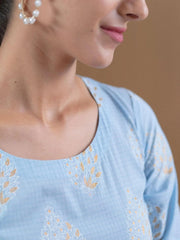 Blue Printed Cotton Dress LIBAS